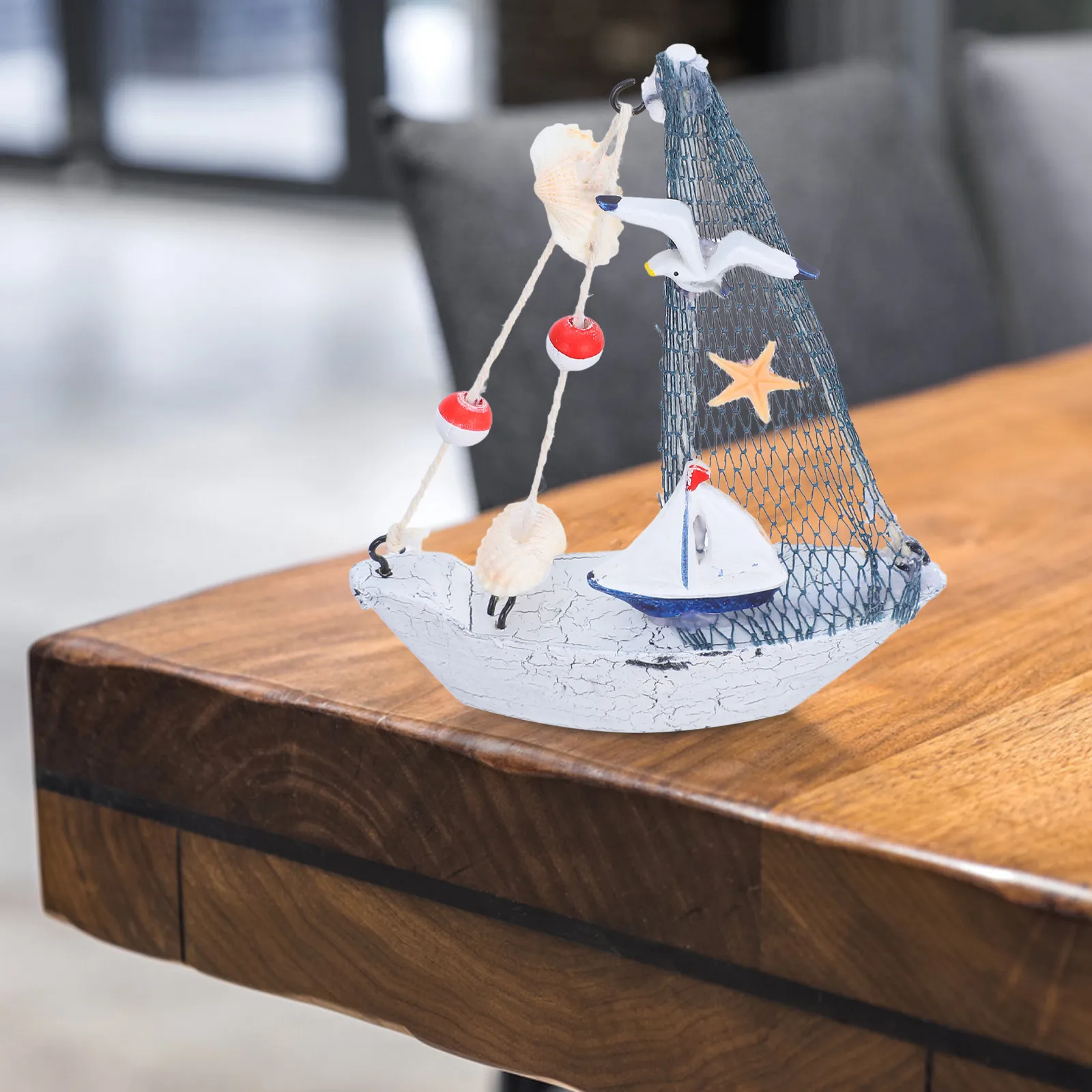Solid Wood Boat Decor Exquisitely Detailed Mini Sailboat Ornament Compact Lightweight Desktop Home Office Farmhouse Nautical