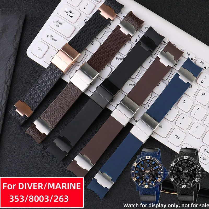 22mm strap wholesale For DIVER MARINE watch band Athens 353 8003 263 curved silicone rubber strap men bracelet For Ulysse Nardin