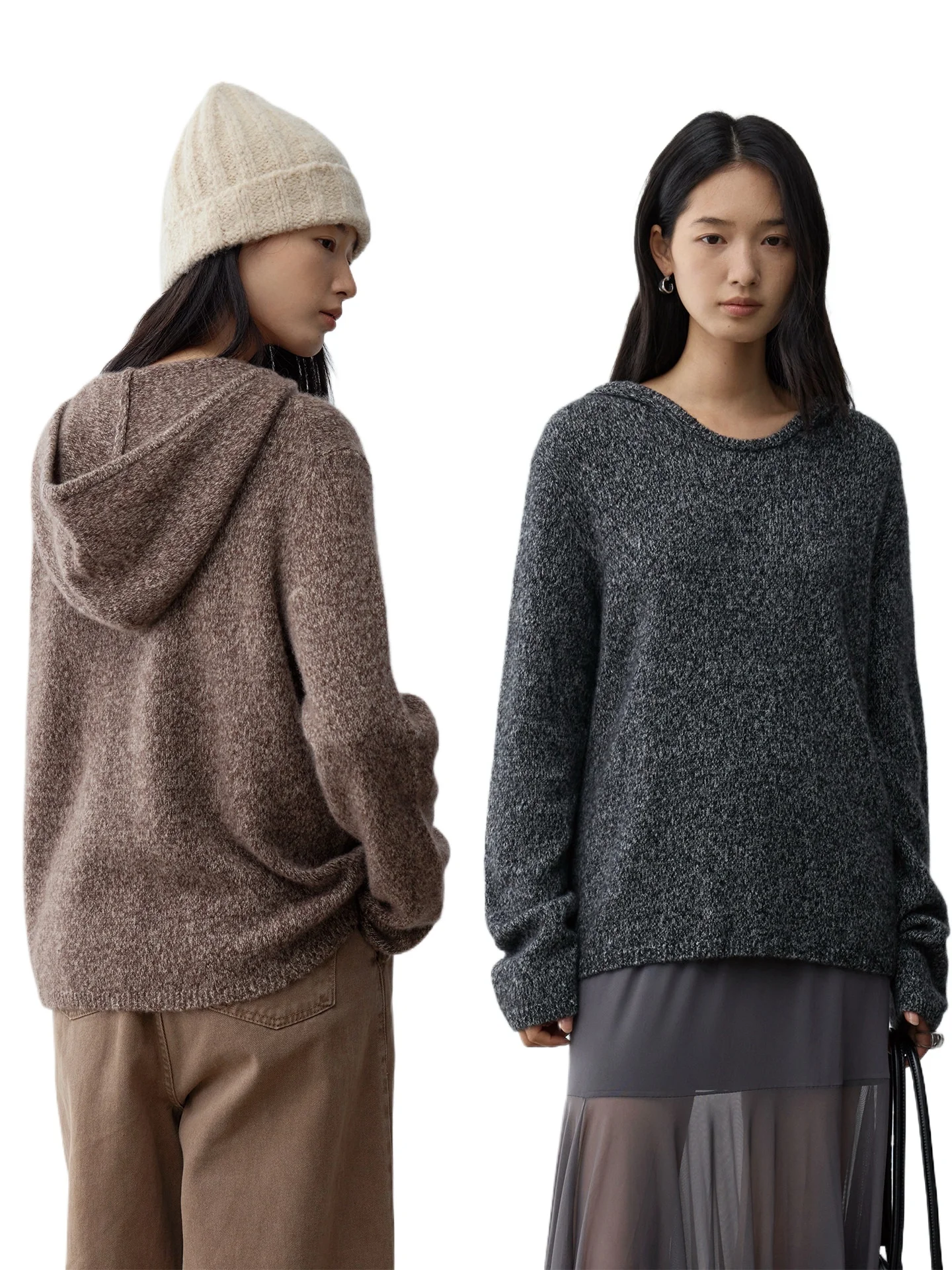 

Мягкий свитер с капюшоном из кашемира, с эффектом туманного света и смешанных цветов, свободного кроя с U-образным вырезом и открытыми плечами, для женщин