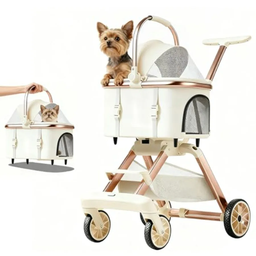 

All-Terrain Pet Stroller for Small Medium Dogs and Cats, 20 lbs Capacity - Portable Carrier with One-Touch Brake, Lightweight F