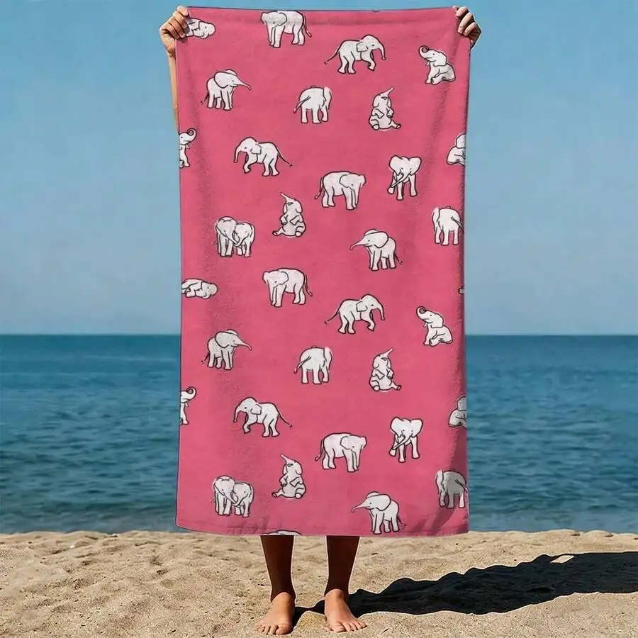

Elephant Pattern, Pink Background, Hand-Drawn Cartoon Style Beach Towel, Large Quick Dry Sand Proof Towel For Beach Pool Travel, Soft Lightweight Summer Bath Towel