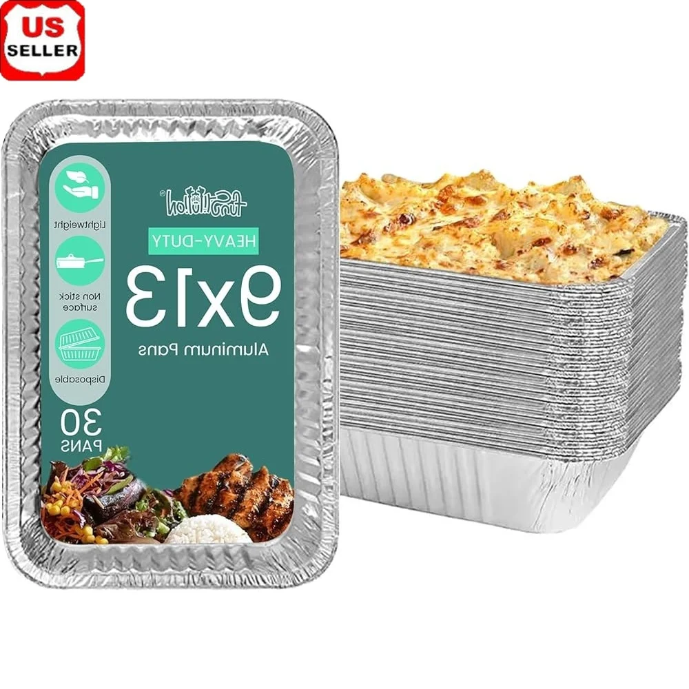 

30 Pack Disposable Aluminum Foil Pans 9x13 Baking Trays Oven Safe High Heat Cooking Storage Grilling Meal Prep