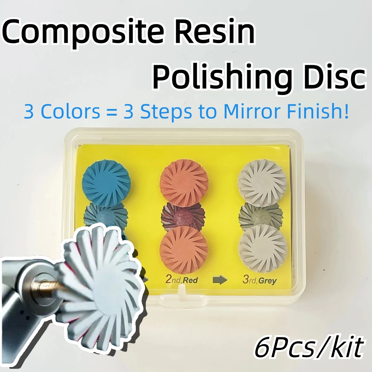 แผ่นขัดเรซินคอมโพสิต 6 ชิ้น, ล้อขัดยางขนาด 14 มม., ล้อไซโคลน 3 สีพร้อมก้านทอง, เส้นผ่านศูนย์กลางก้าน 2.35 มม., สำหรับโลหะอ่อน, ไม้, หิน, พีวีซี, หยก, กระเบื้องเซรามิก, หินอ่อน, พลาสติก, อาเกต, แก้ว, คริสตัล, โลหะที่ไม่ใช่เหล็ก