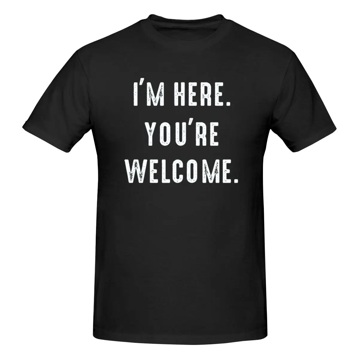 Men's I'm Here You're Welcome T-Shirt Regular Fit 100% Cotton Short Sleeve T-Shirt Tee Crew Neck Casual Tshirt