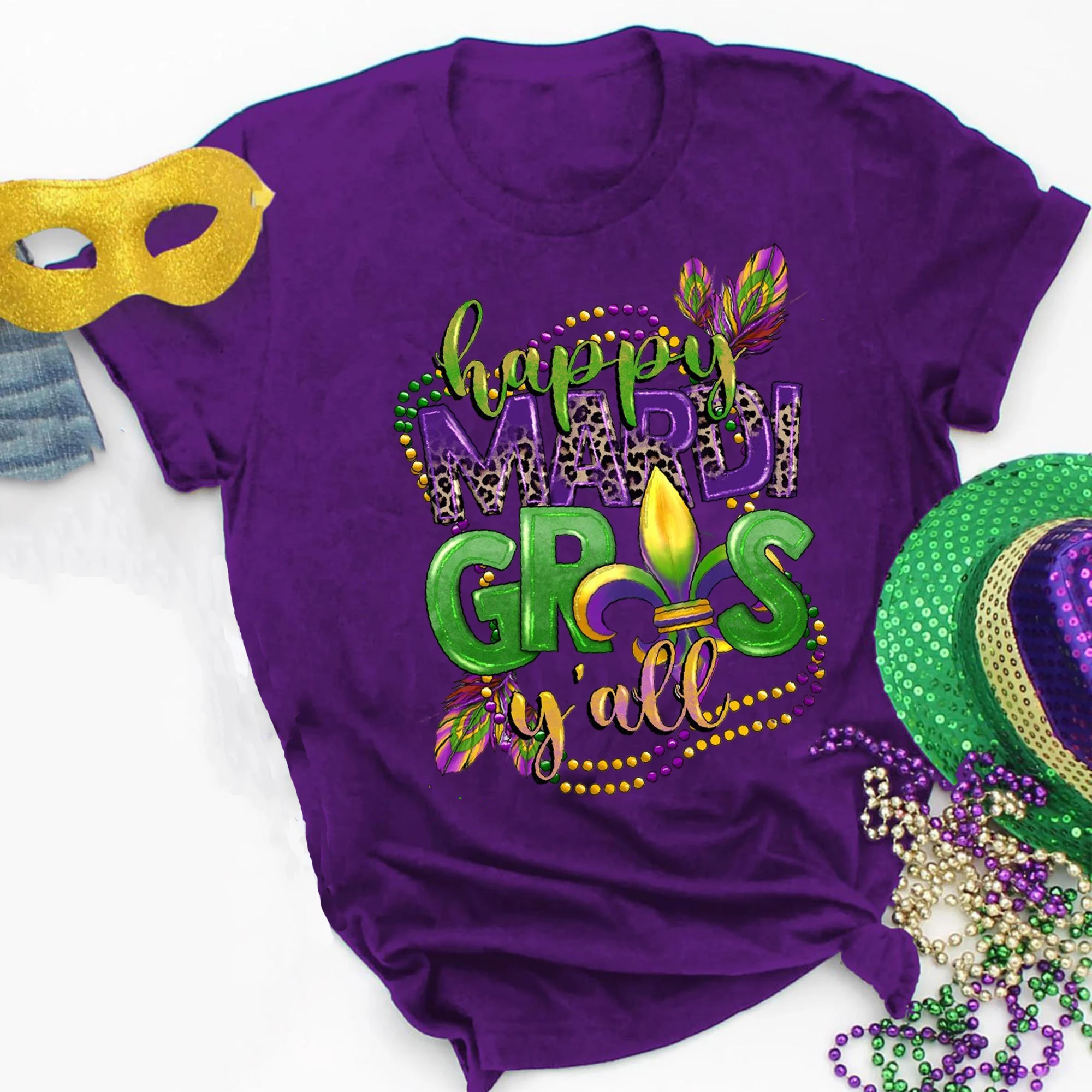 Mardi Gras Shirts for WomenTuesday Shirt Funny Mask Graphic Tee Happy Mardi Gras New Orleans Party Tops Outfits