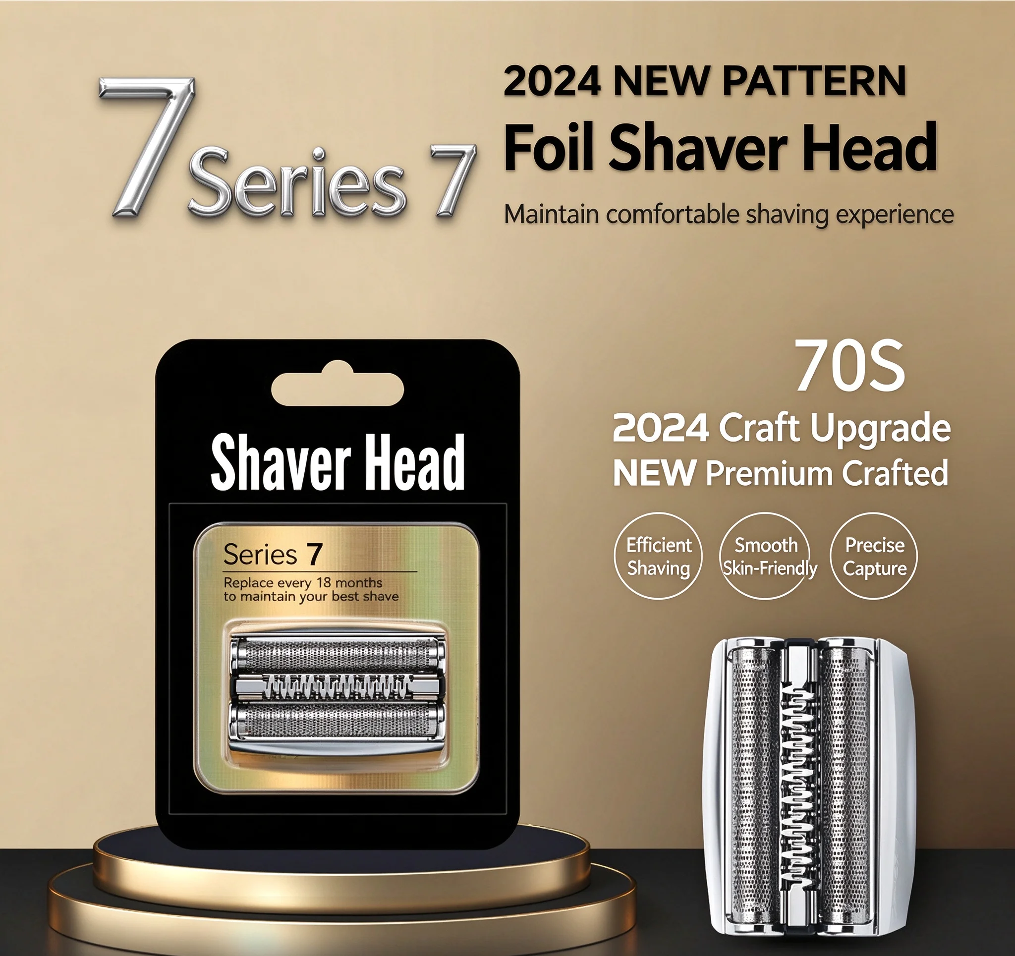 70S Shaver Replacement Head Compatible with Braun Series 7 S7 720cc 750cc 760cc 790cc 799 797, Foil and Cutter Set