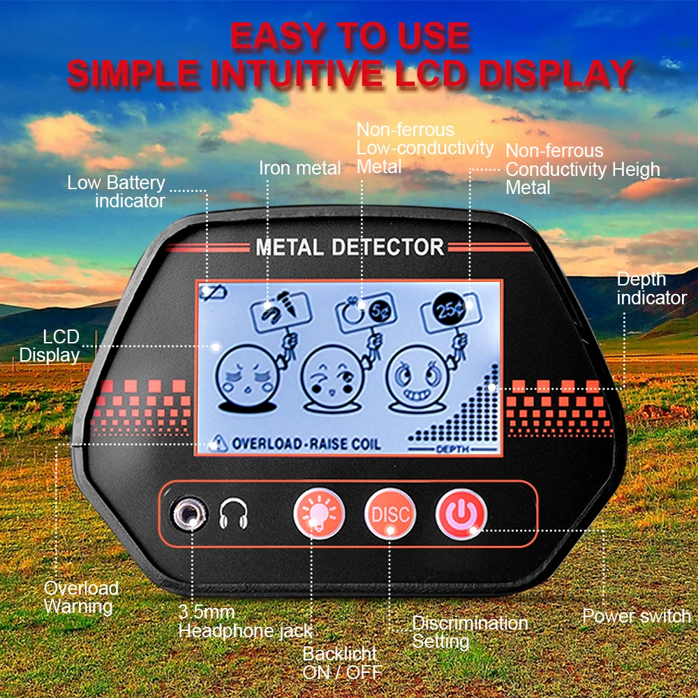 High Sensitivity Underground Metal Detector MD-4070 LCD Jewelry Treasure Gold Metal Finder with 7.8“ waterproof Search Coil