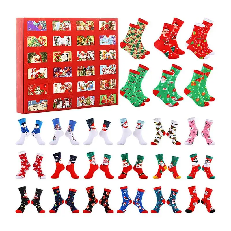 

Christmas socks Advent calendar 24 pairs Cartoon Christmas Socking 24 Days Cotton Socks Countdown Calendar Christmas Gifts