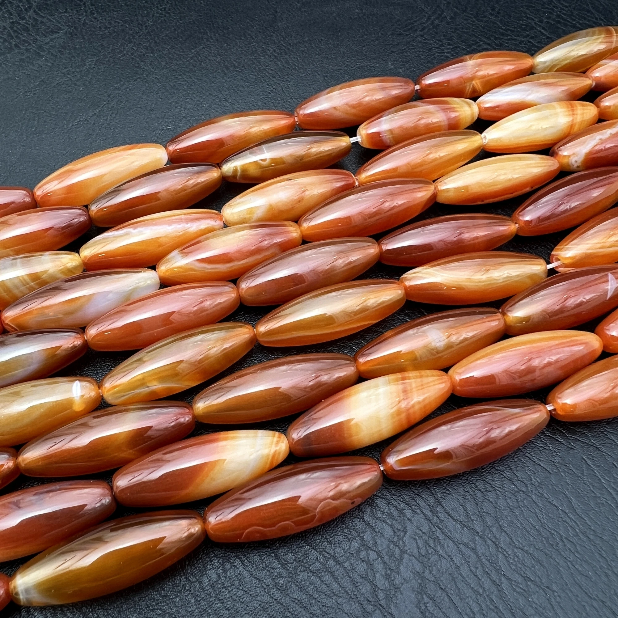 10x30MM 2Strands 26PCS Natural Red Agates Stone Rice Beads For Jewelry Making MY240802