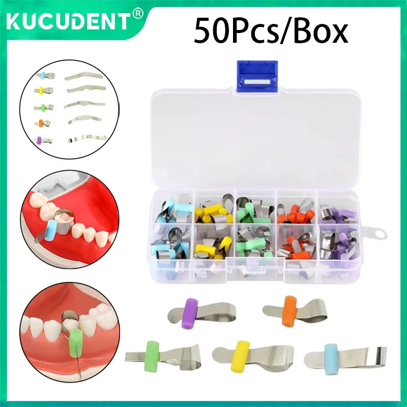 

50pcs/Box Dental Orthodontic Forming Sheet Sectional Contoured Metal Matrices Matrix Bands with Positioning for Adult/Children