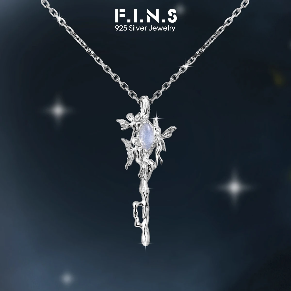

F.I.N.S оригинальное ожерелье из стерлингового серебра 925 пробы с эльфом и опалом, женские длинные подвески в форме ключа неправильной формы ангела, ювелирные изделия, антиаллергенные