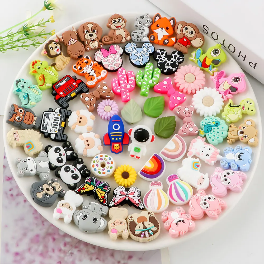 5/10Pcs Cartoon Mini Silicone Animal Beads Food Grade DIY Bracelet Necklace Keychain Jewelry Handmade Accessories