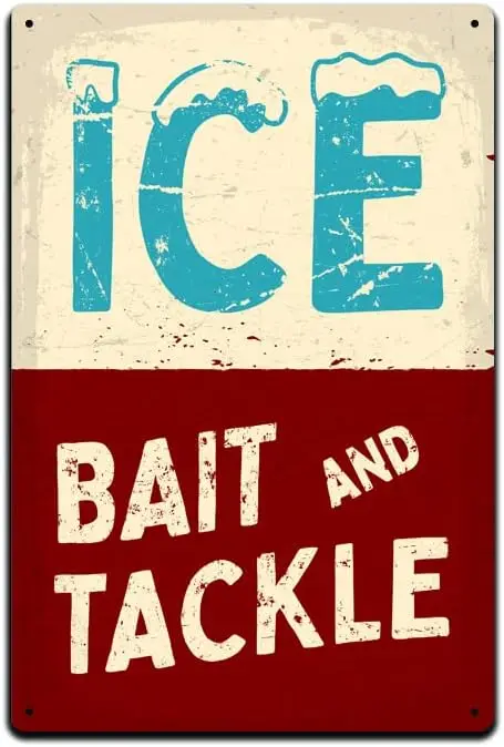 JP;s Parcels Tin Signs Fishing Cabin Lake House Décor - Metal Sign . Ice Bait and Tackle-aluminum sign