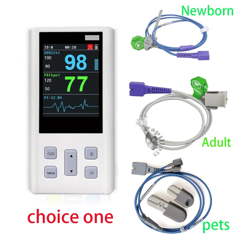 Handheld Pulse Oximeter Veterinary Vital SPO2 PR PI Heart Rate Monitor With Memory Adult Neonatal Pets Hospital clinic household