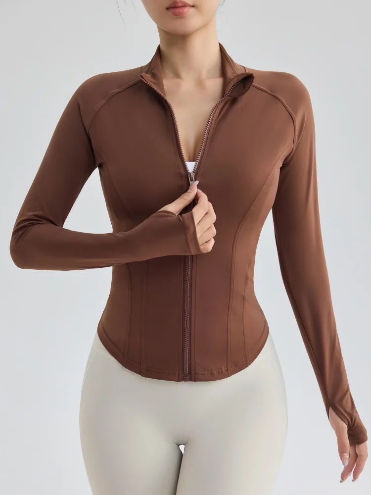 Nude Feeling Long-Sleeve Yoga Jacket with Thumb Holes Windproof Slimming Outdoor Fitness Jacket for Running,Pilates,Cycling