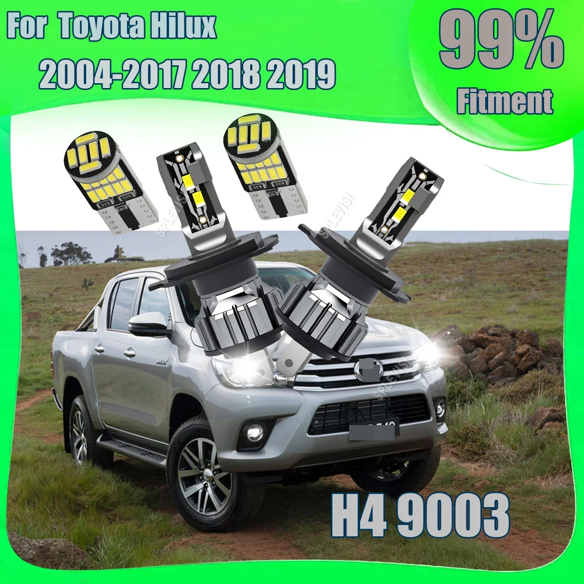 H4 9003 LED 75W White Car Headlights with High-Temperature Resistance For Toyota Hilux 2004 2005 2006 2007 2008 2009 2010-2019