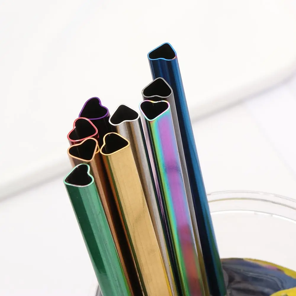 Stainless Steel Drinking Straw Useful Beverage Drinking Straw Reusable Heart-shaped Milk Tea Metal Drinking Straw 7pc/lot