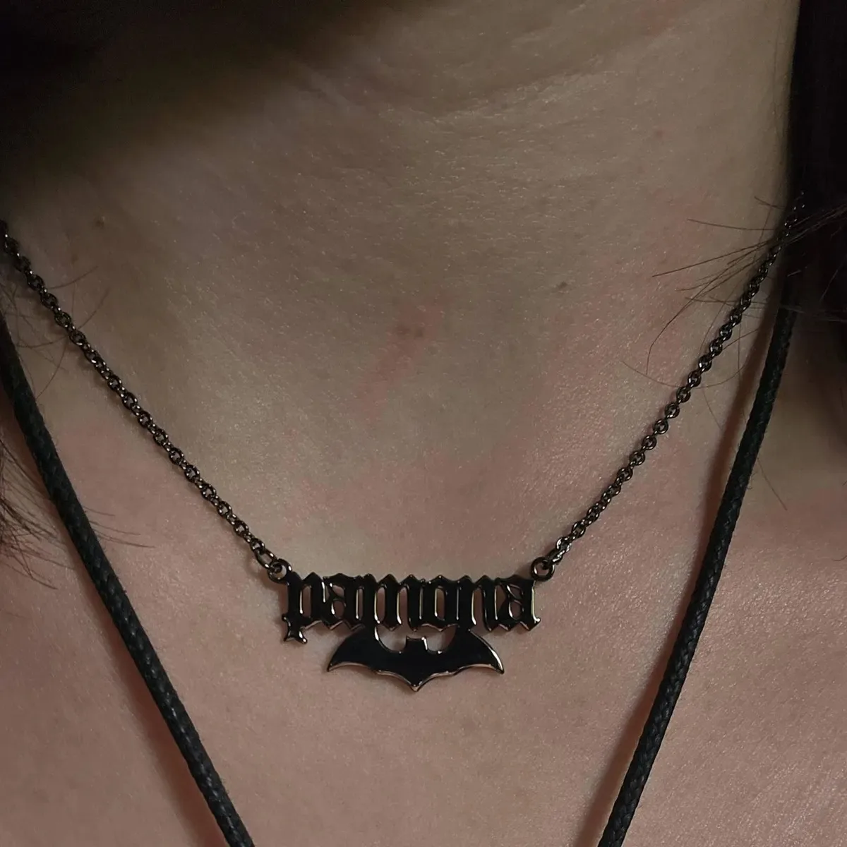 

Custom Black Name Jewlry Personalized Gothic Name Necklace Halloween Ghost Pendant Bat Symbol Halloween Gift for Men Husband