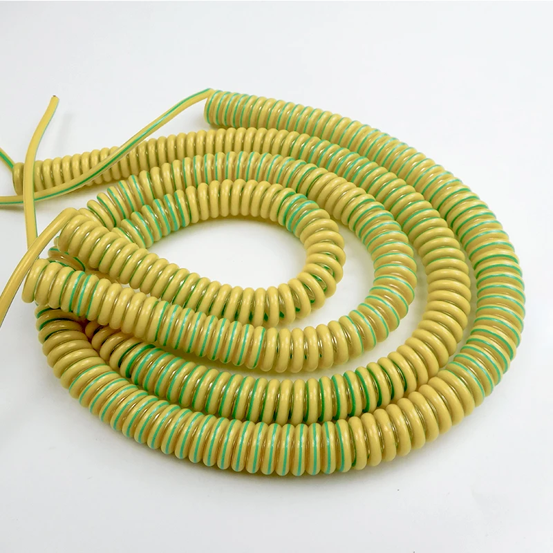 Spring Spiral Cable Yellow-Green Ground Wire Single Core Shrinkable Cable Copper Wire Telescopic Wire 20/18/17/15/13/11/9/7AWG