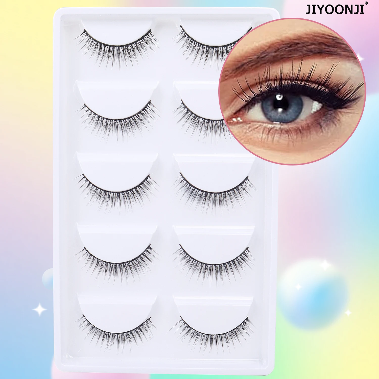 5 أزواج من الرموش الصناعية السوداء الطبيعية المقلدة على شكل حرف V مناسبة للتمر/المكياج اليومي