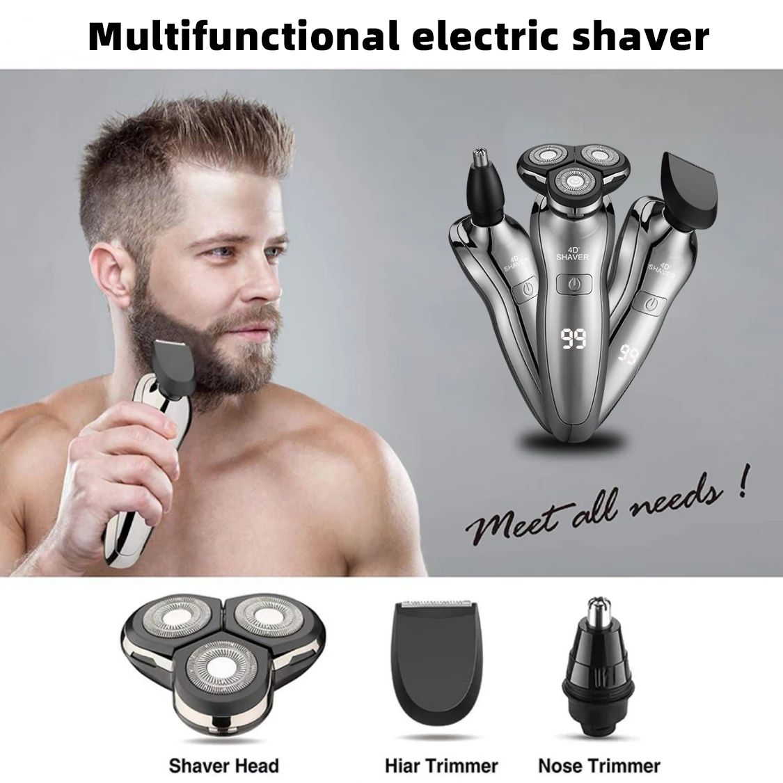 Electric Shaver For Men, USB Rechargeable, With Hair Clipper, Nose Hair Trimmer And Razor Stand, Holiday Gift, Father's Day Gift