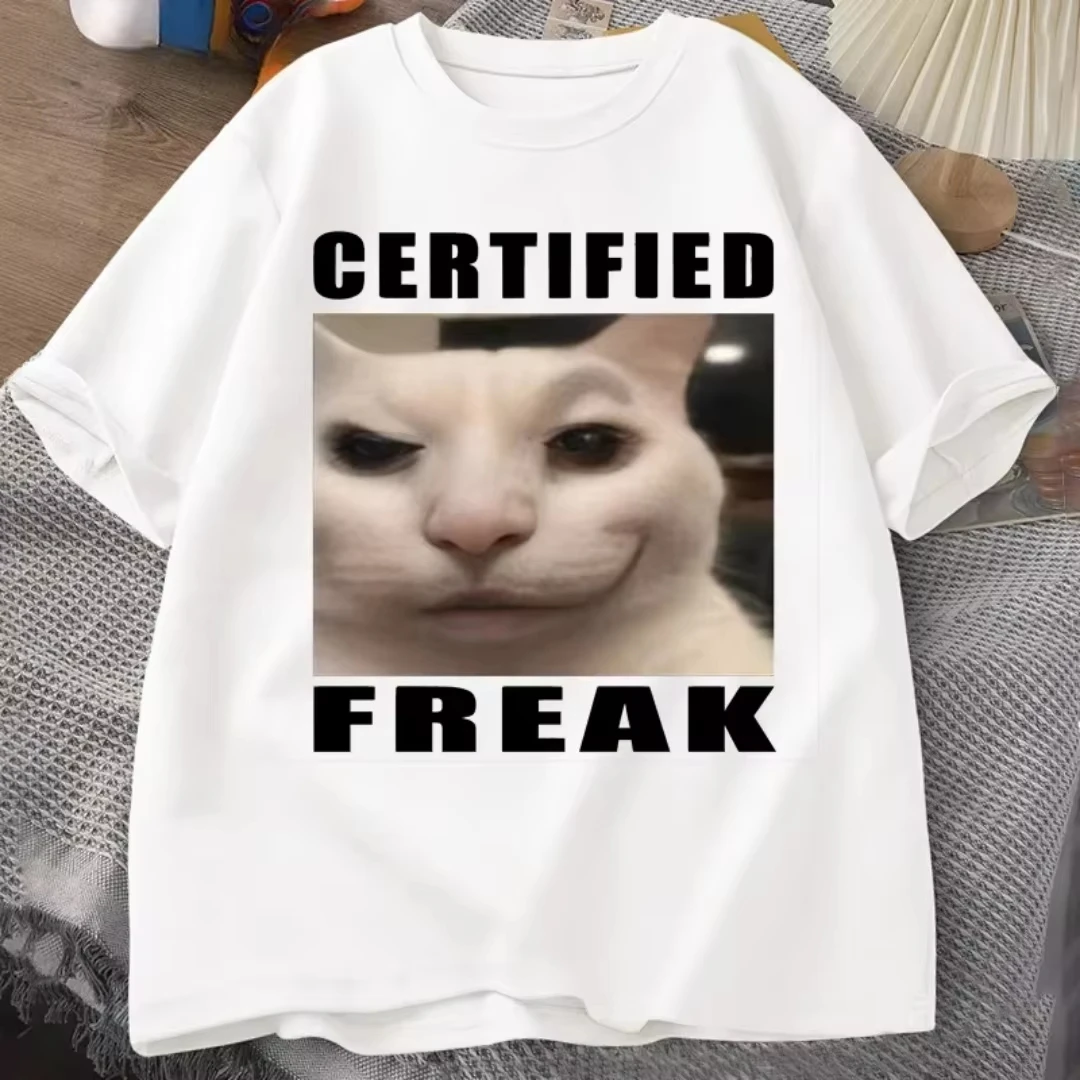 

Сертифицированная футболка Freak Cat Meme с коротким рукавом Match My Freak Hard Tee Повседневная футболка с круглым вырезом и принтом Футболка для любителей кошек унисекс