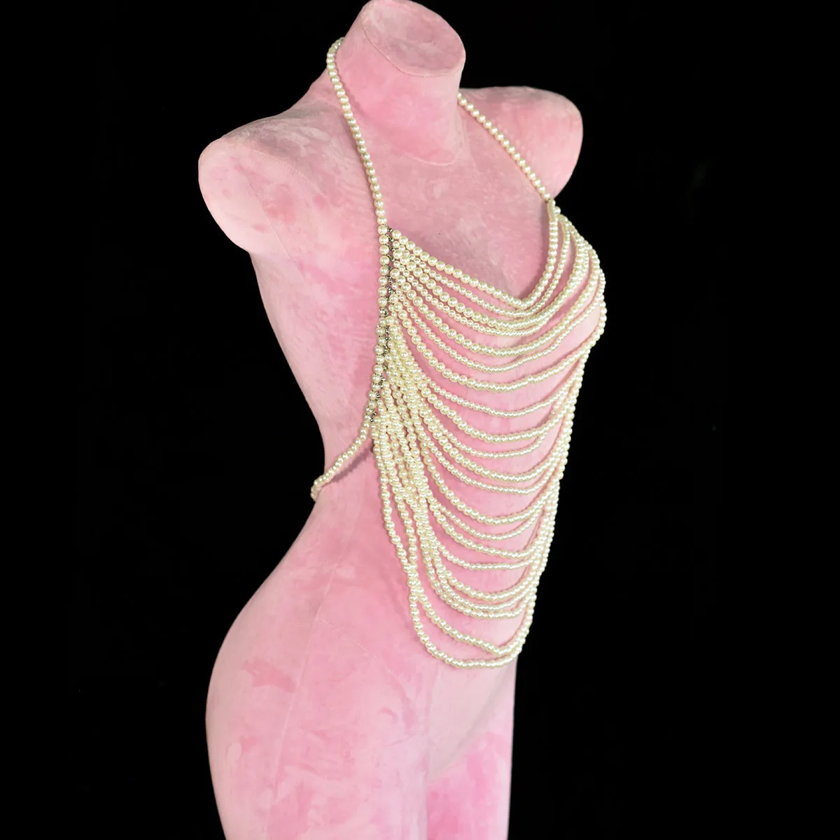 مثير الأزياء المنسوجة يدويا الخرز سيدة الجسم سلسلة شخصية متعدد الطبقات شنق الرقبة اللؤلؤ الصدرية سلسلة الشاطئ حزب بيكيني الملحقات