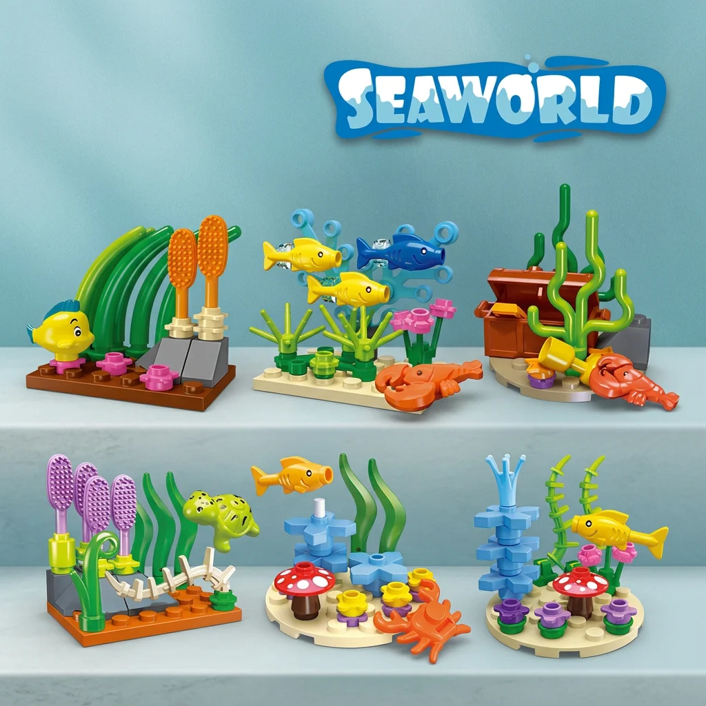 

Ocean Series Building Blocks Clown Fish Lobster Turtle Seaweed Underwater World Model Bricks DIY Toys Idea Adults Holiday Gifts