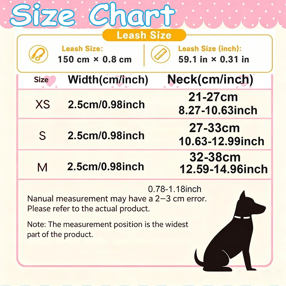2-piece Luxury Heart‑Shaped Rhinestone Pendant Dog Collar&Leash Set Leather Pet Collar with Matching Color Dog Leash Adjustable