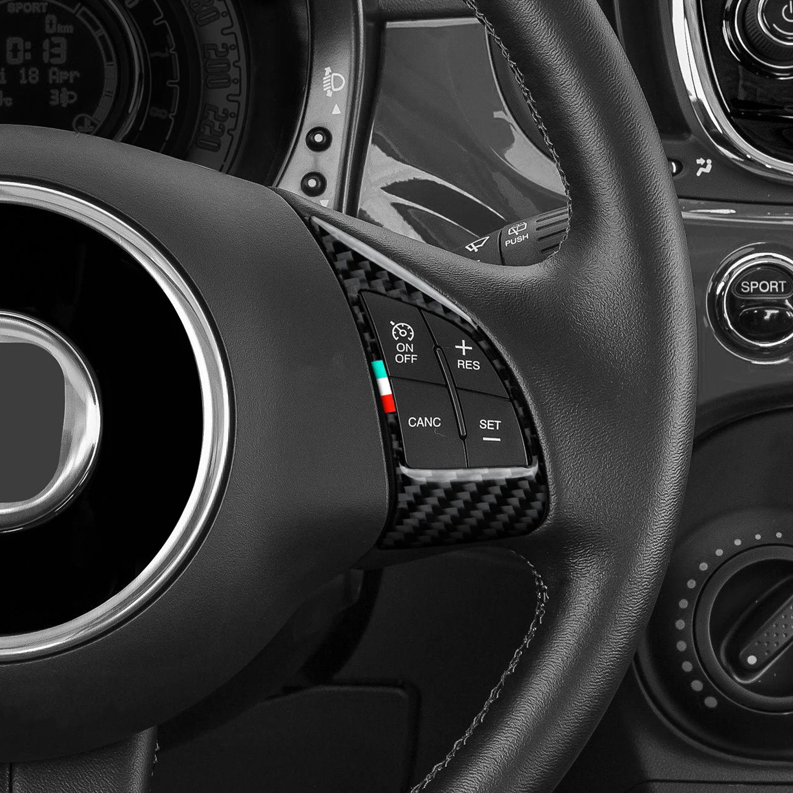 Car Steering Wheel Panel.Carbon Fiber Interior Sticker. For Fiat 500 500C 500e Bravo Punto Evo Linea Doblò Grande Punto Trim. view 5