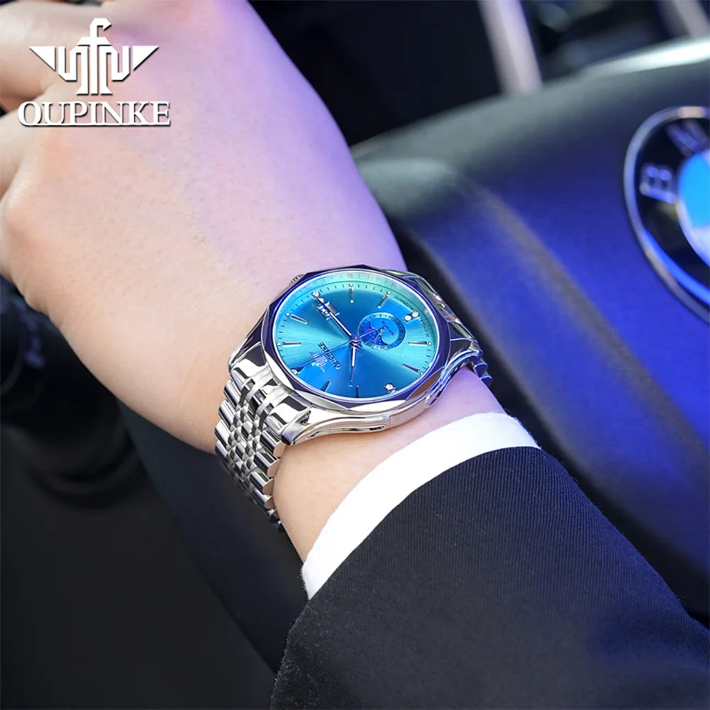 OUPINKE 3275 メンズ腕時計 オリジナル自動巻き機械式時計 ﻿   防水夜光ステンレススチールムーンフェイズ腕時計ギフトボックス
