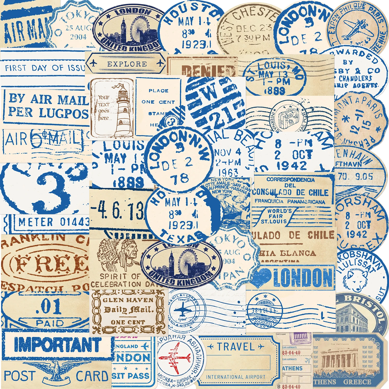 50PCS Travel Ticket Sticker Retro Style Handbook Material Phone Case Laptop Luggage Decorative Stickers
