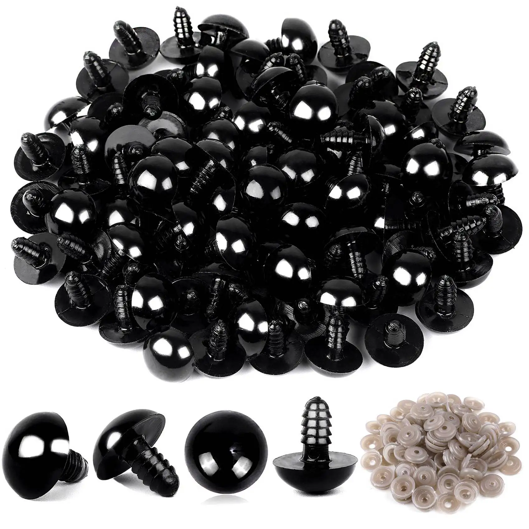 Practical 100PCS Plastic Safety Crochet Eyes Bulk with 100PCS Washers for Crochet Crafts (0.24Inch/6mm)