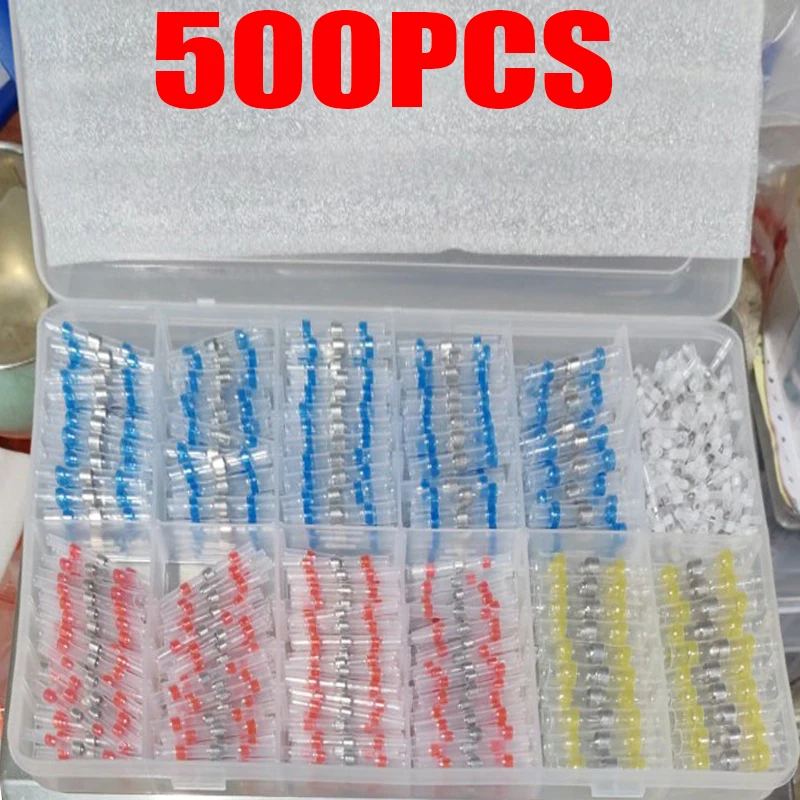 

500pcs Solder Seal Wire Connectors Heat Shrink Insulated Electrical Wire Terminals Butt Splice CableCrimp Waterproof Automobile