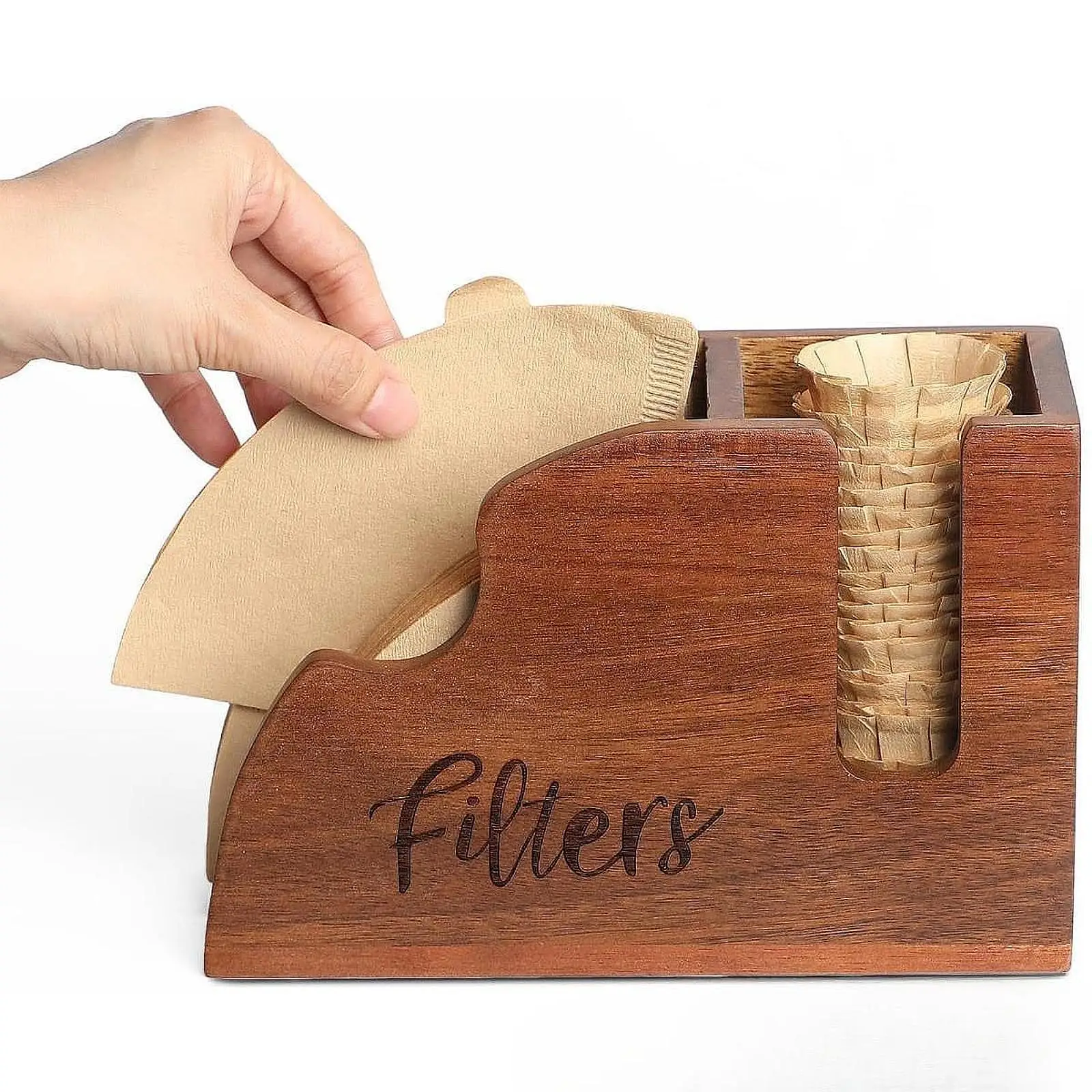 木製コーヒーフィルターホルダー、卓上カウンター用スタンドボックス、kカップフィルター