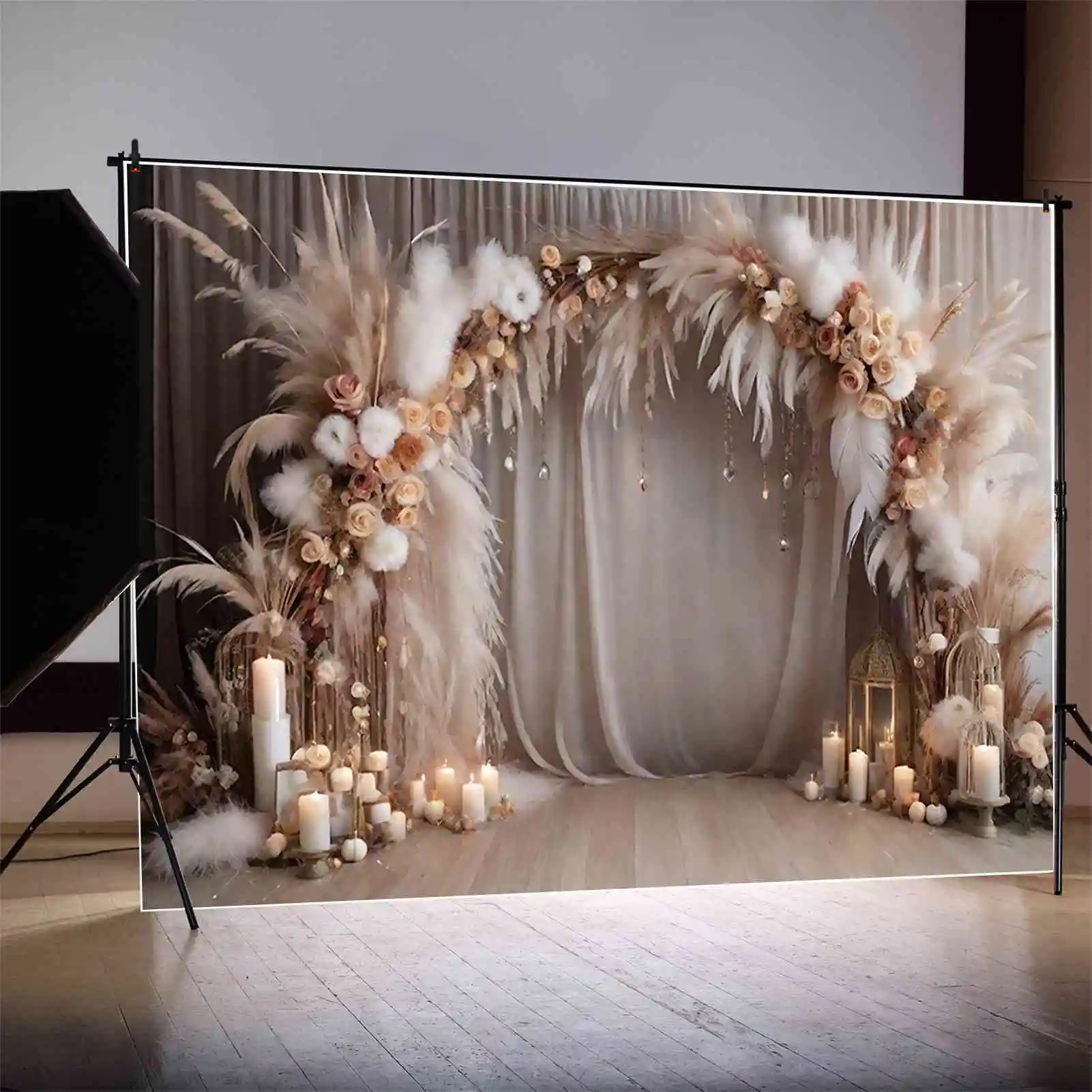 Moon.qg-パーソナライズされた写真の背景,結婚式の背景,自由奔放に生きるスタイル,女性の背景,乾燥草,花,パーティーの装飾,写真アクセサリー