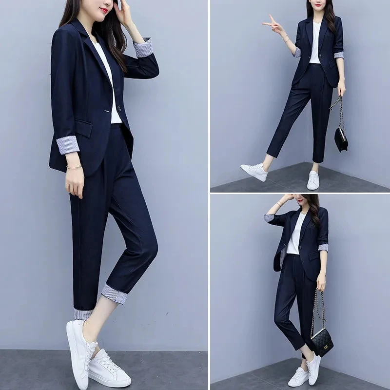 Suit Female 2023 Autumn New Suit Two-Piece Korean Version of Fashion Temperament Leisure Net Red Solid Color Small Suit Coat X74