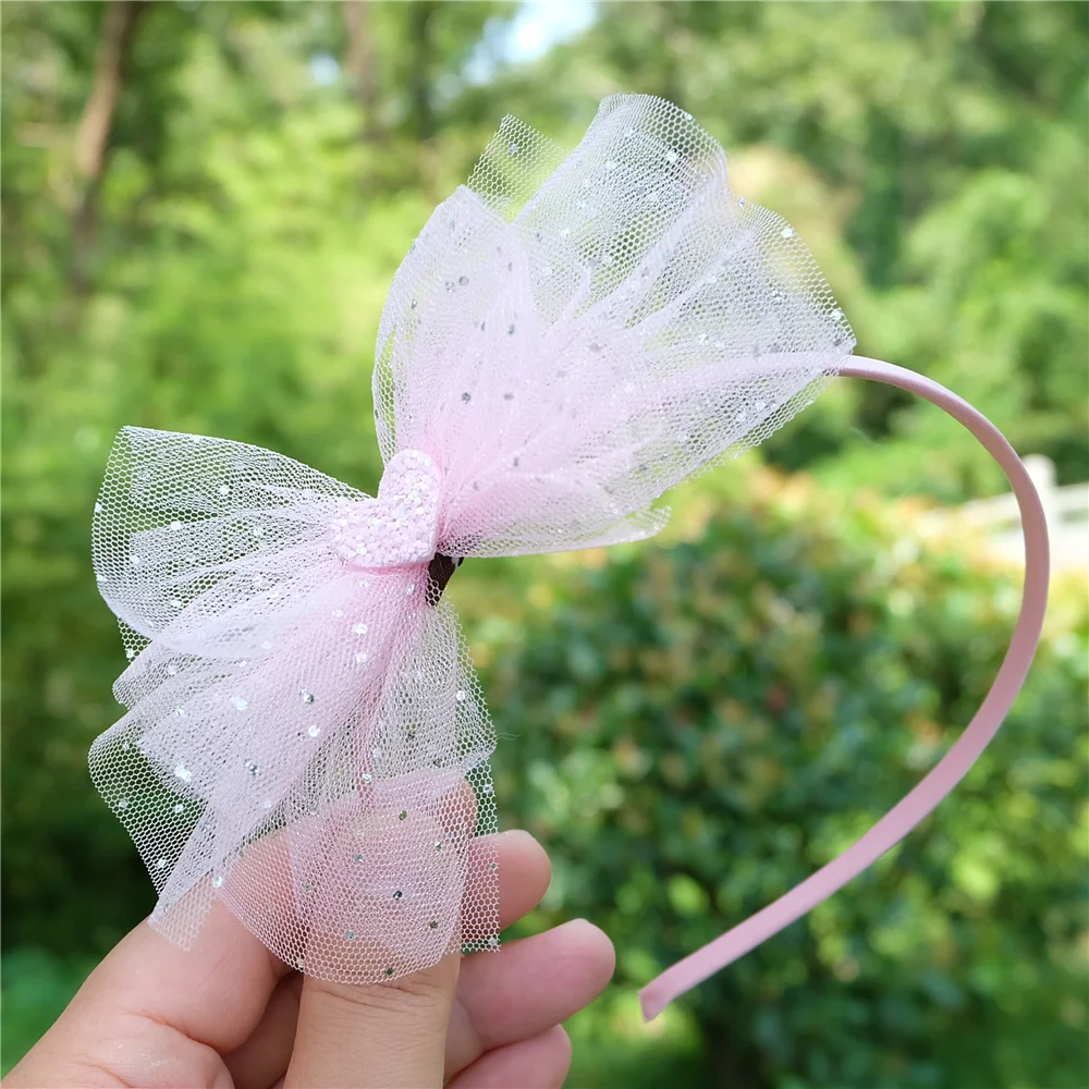 Girls Shiny Bows Hairband Color Yarn headband Princess Headwear Student Fashion Hair Hoop Cute Headress Kids Hair Accessories