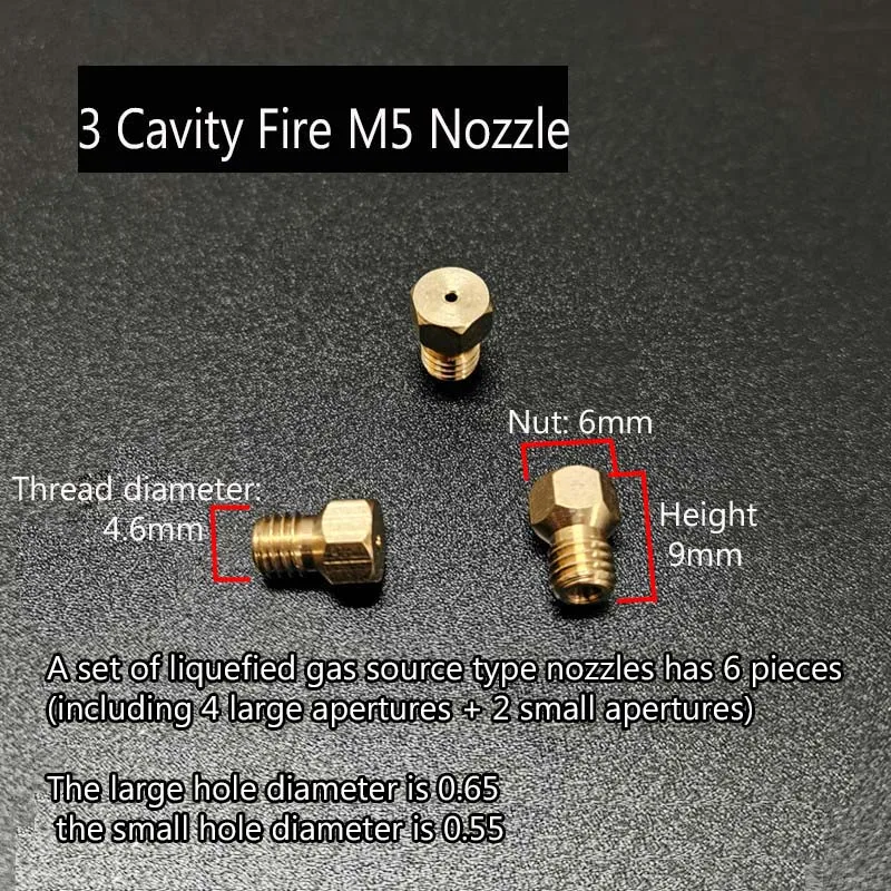 Gas Stove Copper Jet Nozzle M5 External Thread 3-Cavity Fire LPG Stove Nozzle