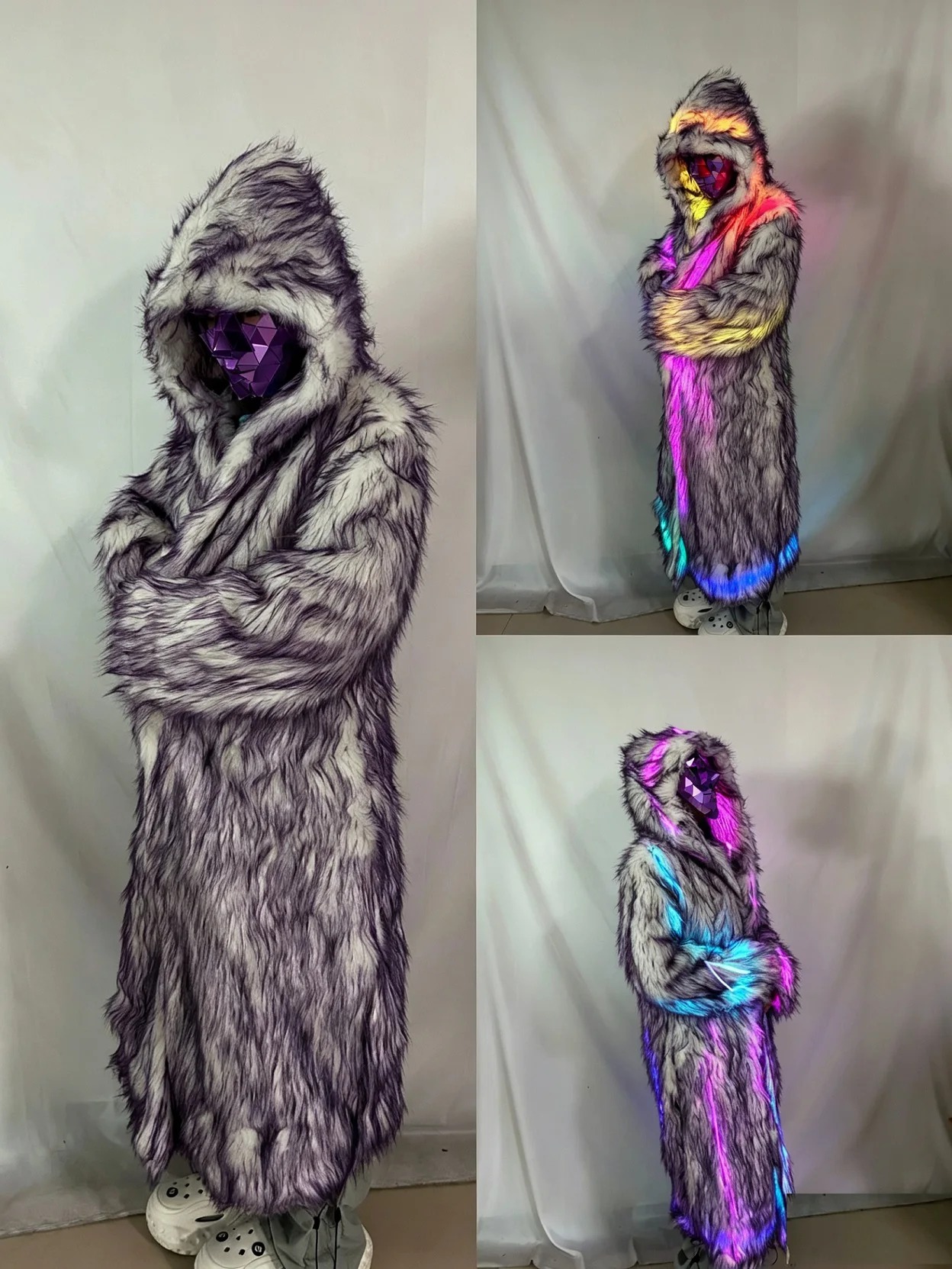 Music Festival Fur Glow Jacket Remote Control LED Party Concert Jacket cosplay costumes
