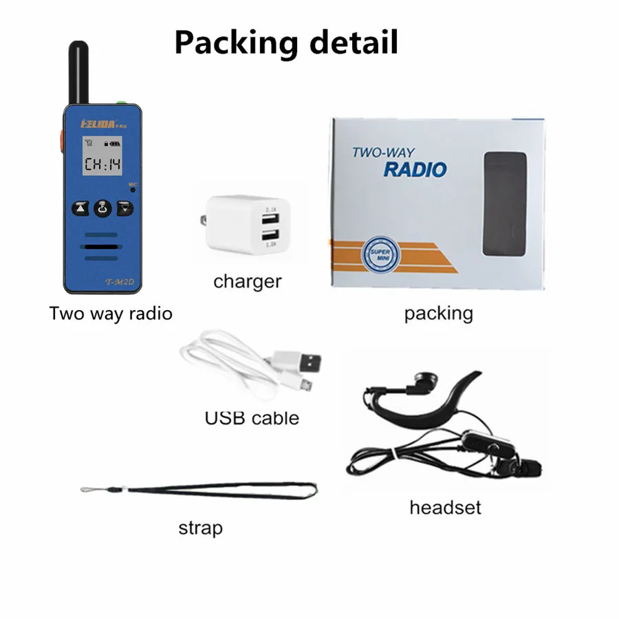 Helida-T-M2D dwukierunkowe Radio, FRS, GMRS, UHF, 400-520MHz, 2W, Super Mini, TALKIE, 1 Pc