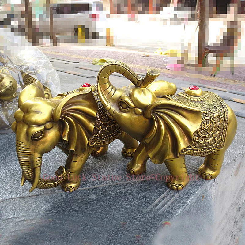 

LARGE A pair HOME shop office Lobby efficacious talisman Ornament thriving business money GOOD Luck auspicious Elephants statue