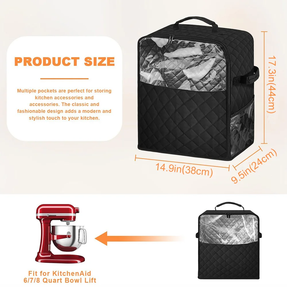 Kitchen Dust Cover Waterproof Stand Mixer Cover with Appliance Sliders Base and Storage Pockets for 4.5-8 Quart KitchenAid Mixer