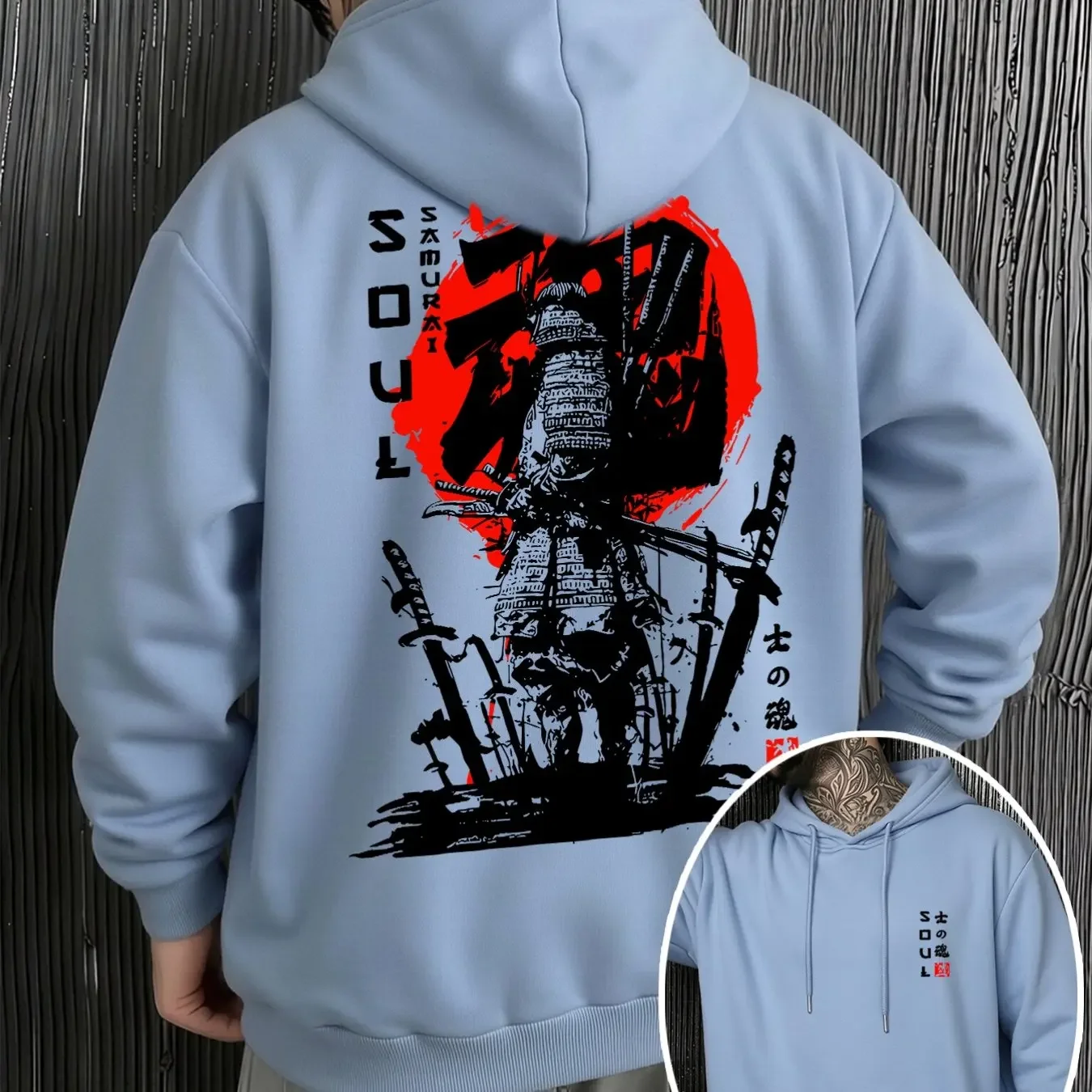 Men's Hoodie with Samurai Soul Print Comfortable and Casual for Daily Commuting in Spring and Autumn