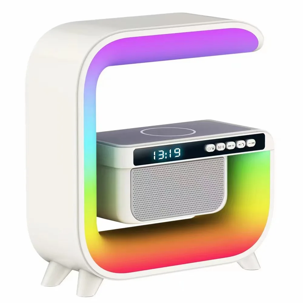 Multifunctional Bluetooth Speaker Alarm Clock Wireless Mobile Phone 15W Colorful Wireless Charging Subwoofer RGB Light Home