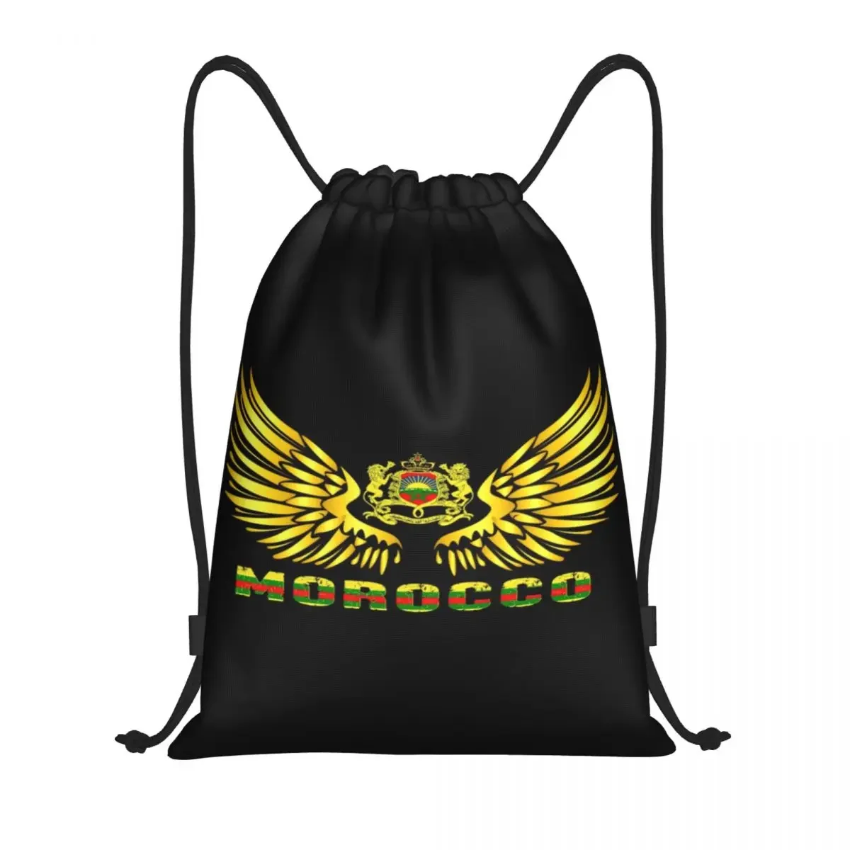 Morocco Flag Gold Wing Drawstring Backpack Bags Women Men Lightweight Maroccan Patriotic Gym Sports Sackpack Sacks for Yoga