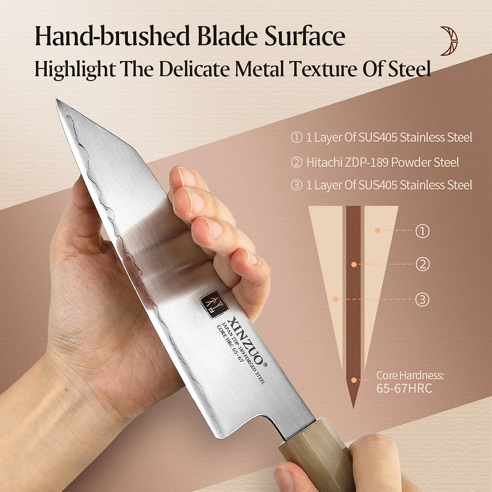 XINZUO 6.5\'\' inch Bunka Knife Japanese ZDP-189 Composite Stainless Steel Kitchen Chef Kiritsuke Knives Meat Fruit Cutlery Cooki