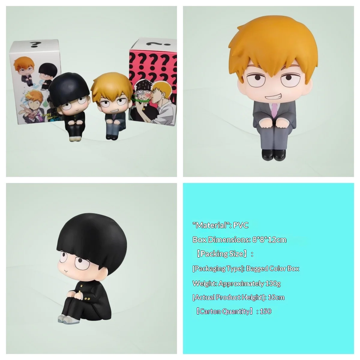 

10cm Anime Mob Psycho 100 Figure Q Version Sitting Pose Figurine Shigeo Kageyama Arataka Reigen Cute Big Head Statue Model Desk