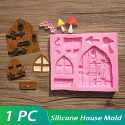 Kitchen Supplies Wooden Cartoon Door Chocolate Mould Baking Mould Decorating Silicone Fairy House Door 3D Cake Mold