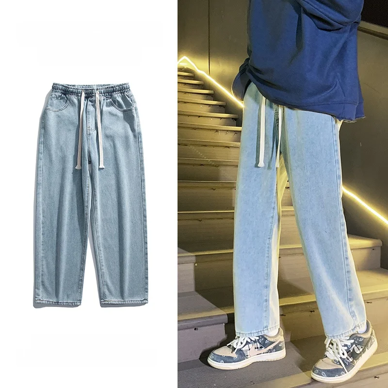 

Hong Kong Sle Dstring Denim Jeans Men's Spring Autumn 2023 New Large Size Hip Hop Straight Leg High Street Trendy
